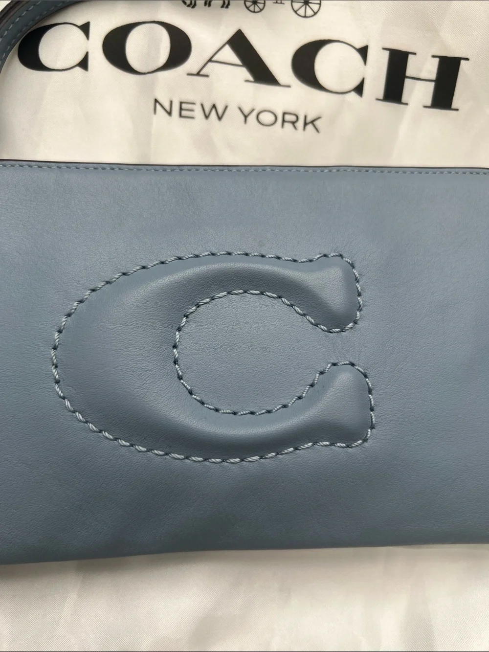Coach Blue Leather Wristlet with Signature 'C' - Picture 2 of 8